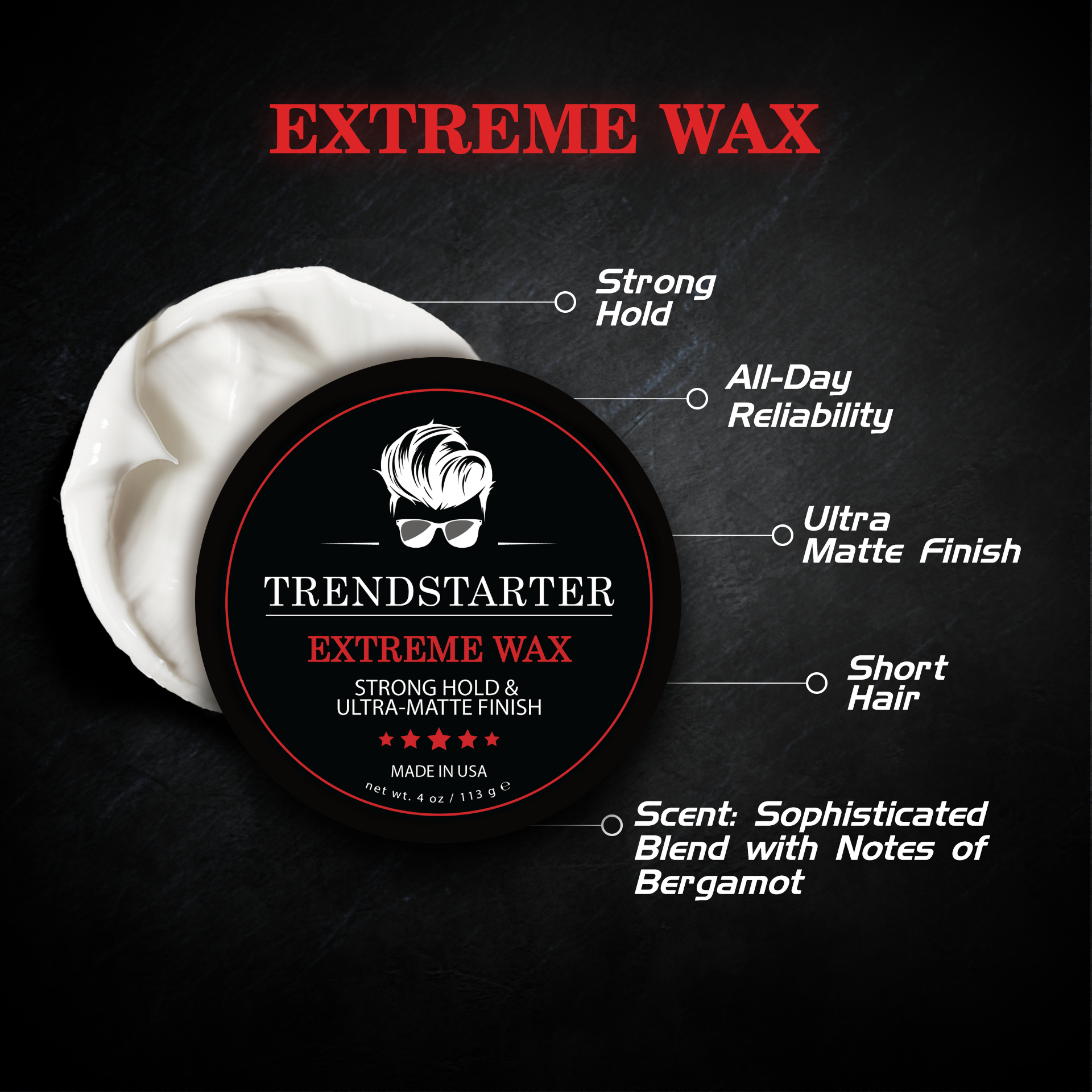 TRENDSTARTER - EXTREME WAX - Strong Hold - Ultra-Matte Finish - Premium Hair  Styling Product –